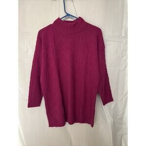 Spunky Womens Sweater One Size Fits All Knit Pullover Boxy Mock Neck Pink VTG